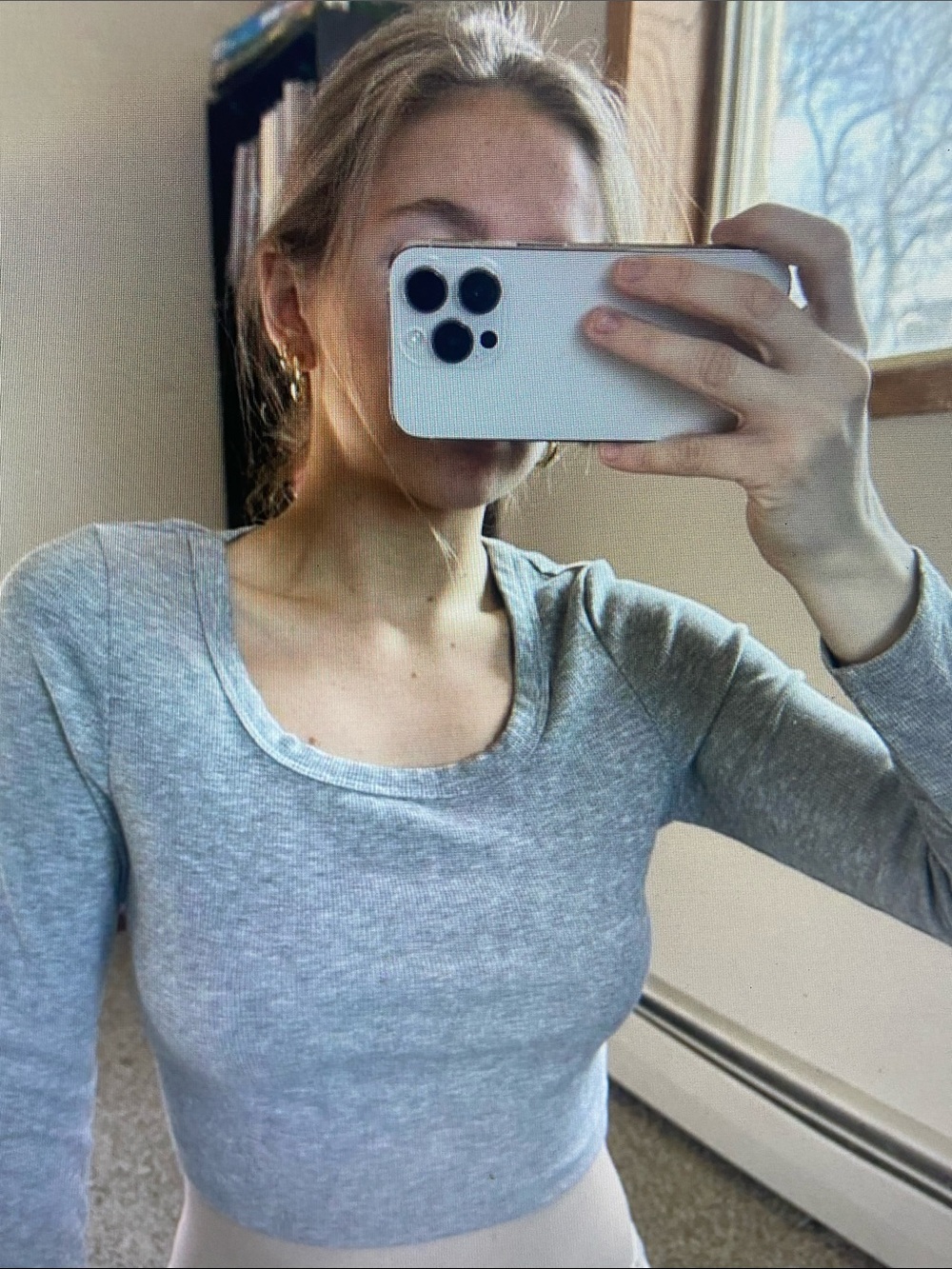 SHEIN Light Gray Ribbed Long-Sleeve Crop Top